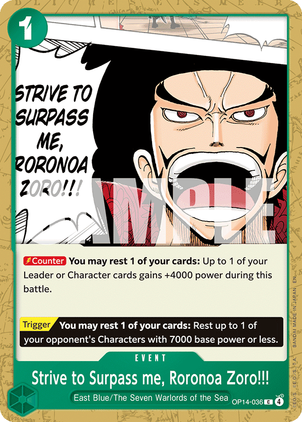 Strive to Surpass me, Roronoa Zoro!!! OP14-036@en